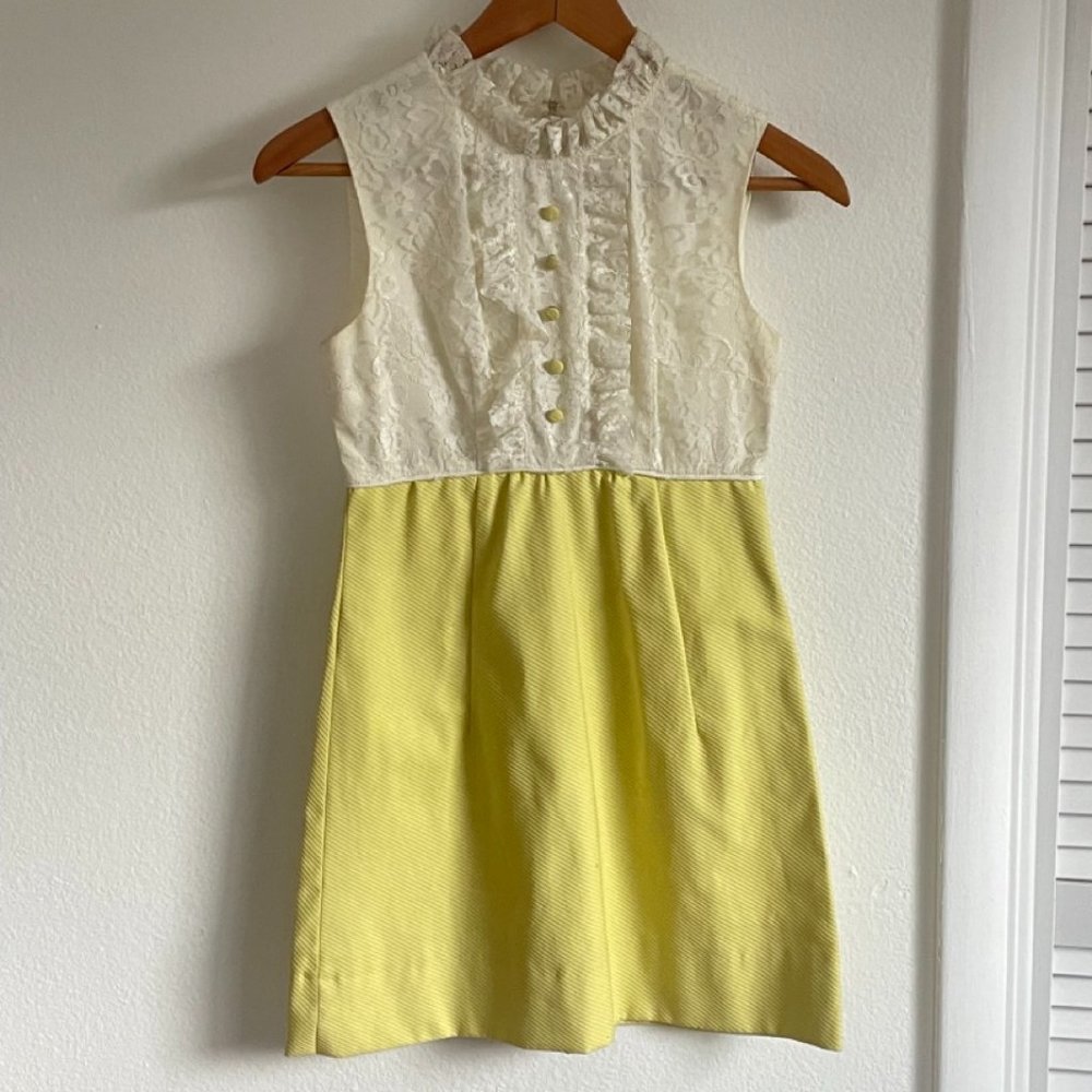 Vintage Dress White and Pale Yellow